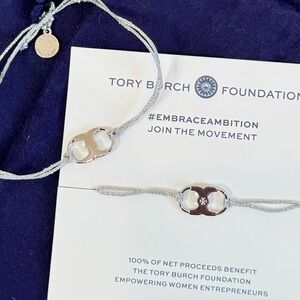 Tory Burch Silver and White Bracelet Duo (2 bracelets)